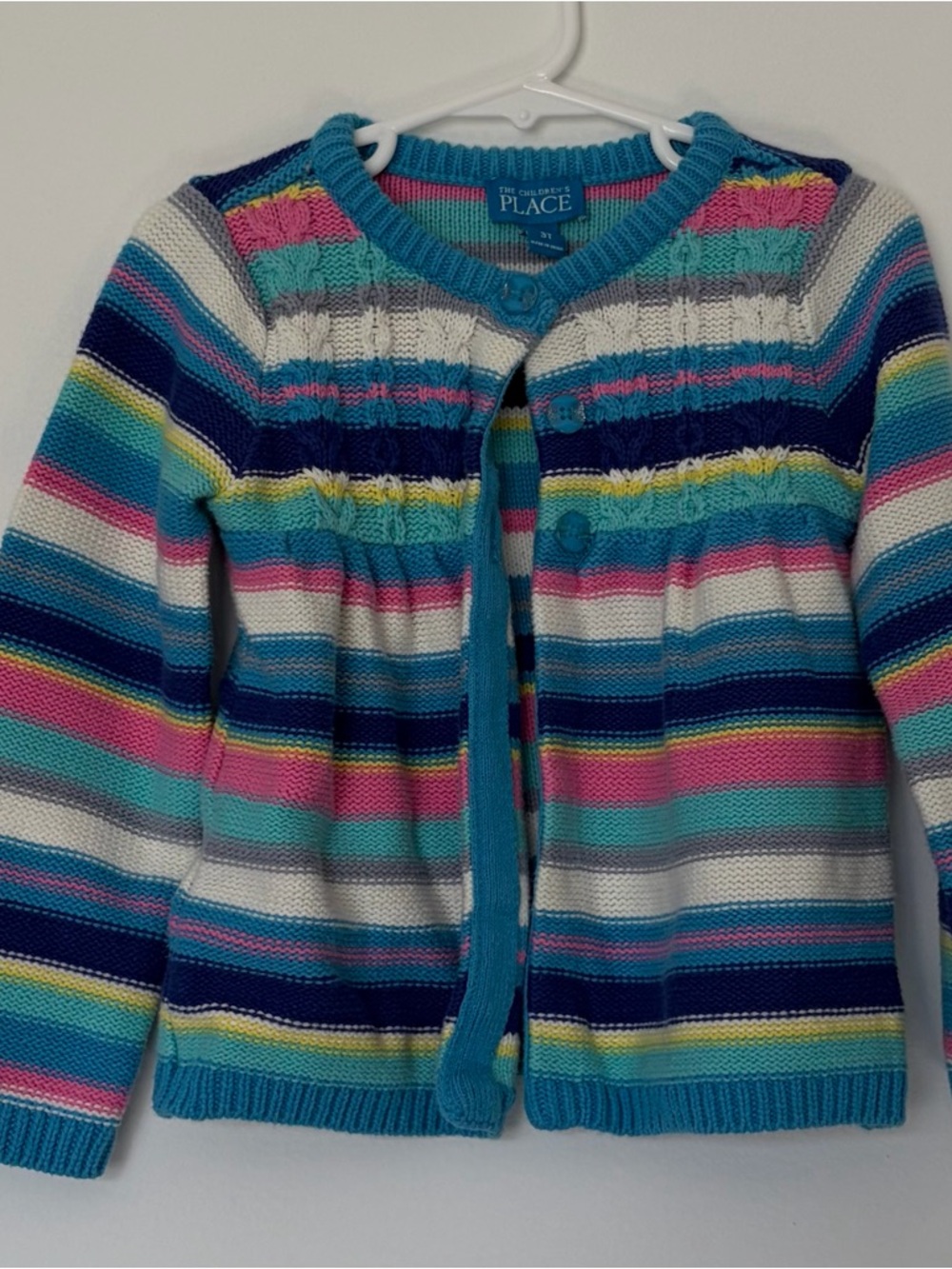 The Children's Place Multicolor Striped Knit Cardigan - Blue/Pink/White/Teal